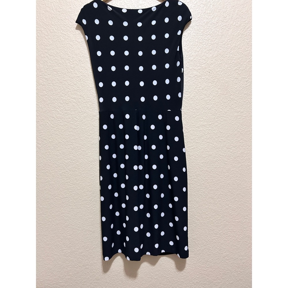 Lauren Ralph Lauren 14 Polka Dot Twist Front Sheath Dress Black White Sleeveless - Picture 2 of 11